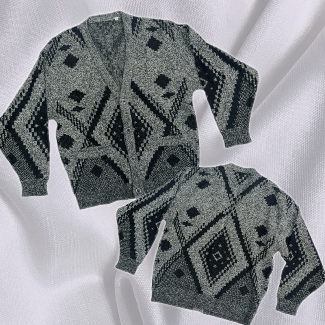 아가일 에스닉 패턴 보헤미안 루즈핏 블랙 니트 가디건  상품이미지1