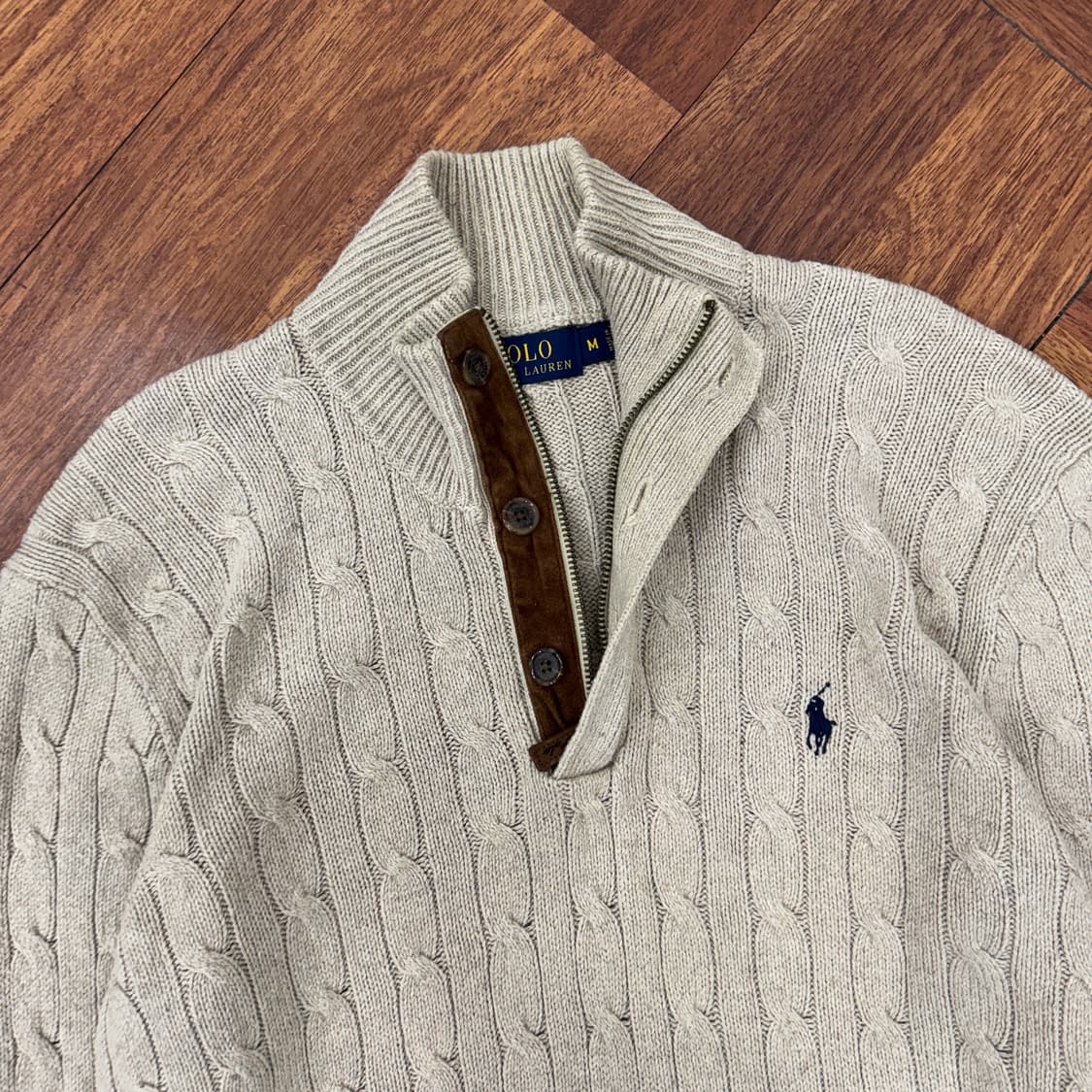 M 폴로 랄프로렌 반집업 오트밀 버튼 케이블 니트  상품이미지4