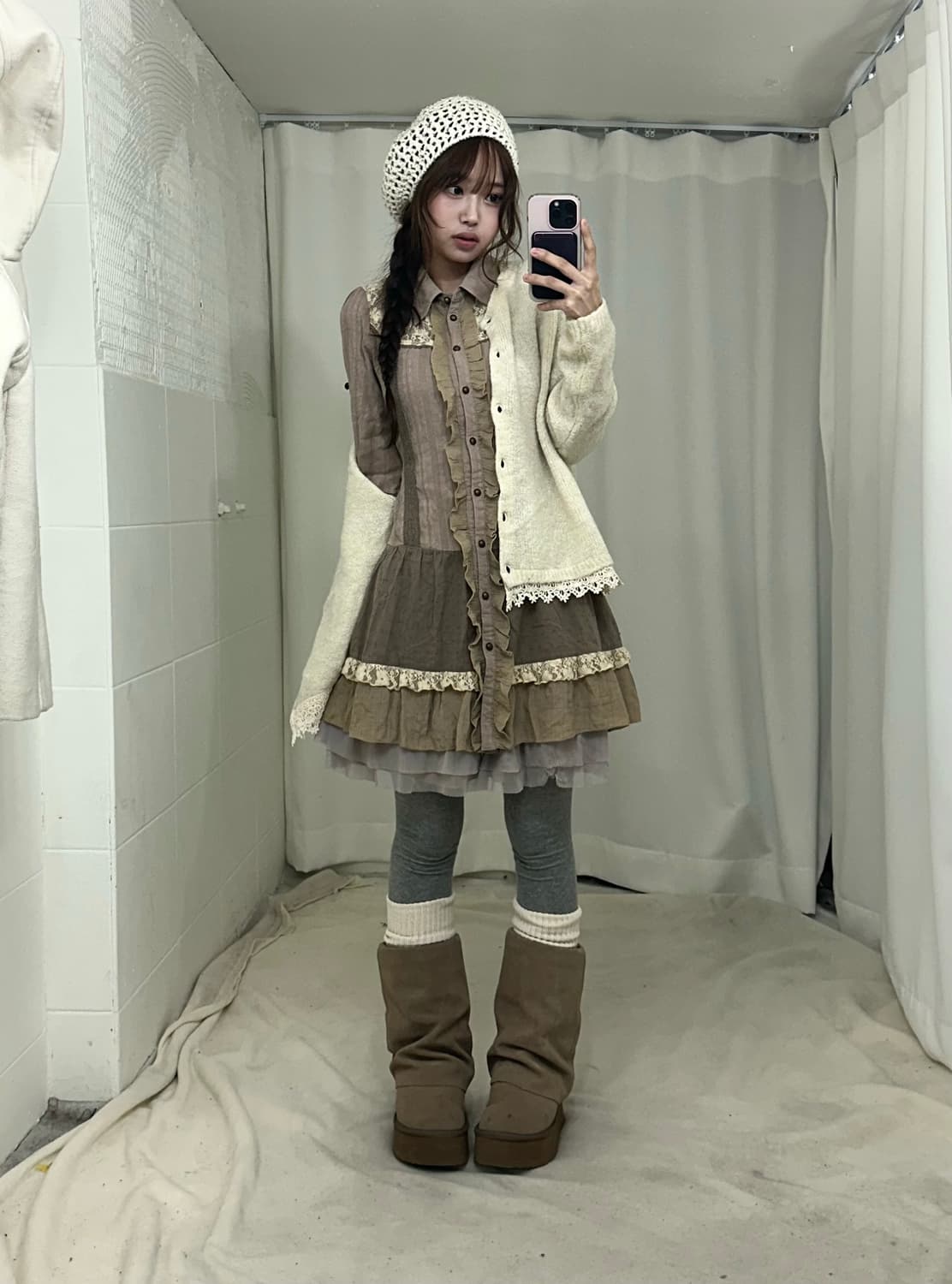 액시즈팜 아이보리 떡볶이코트 모리걸 코디세트 상품이미지4