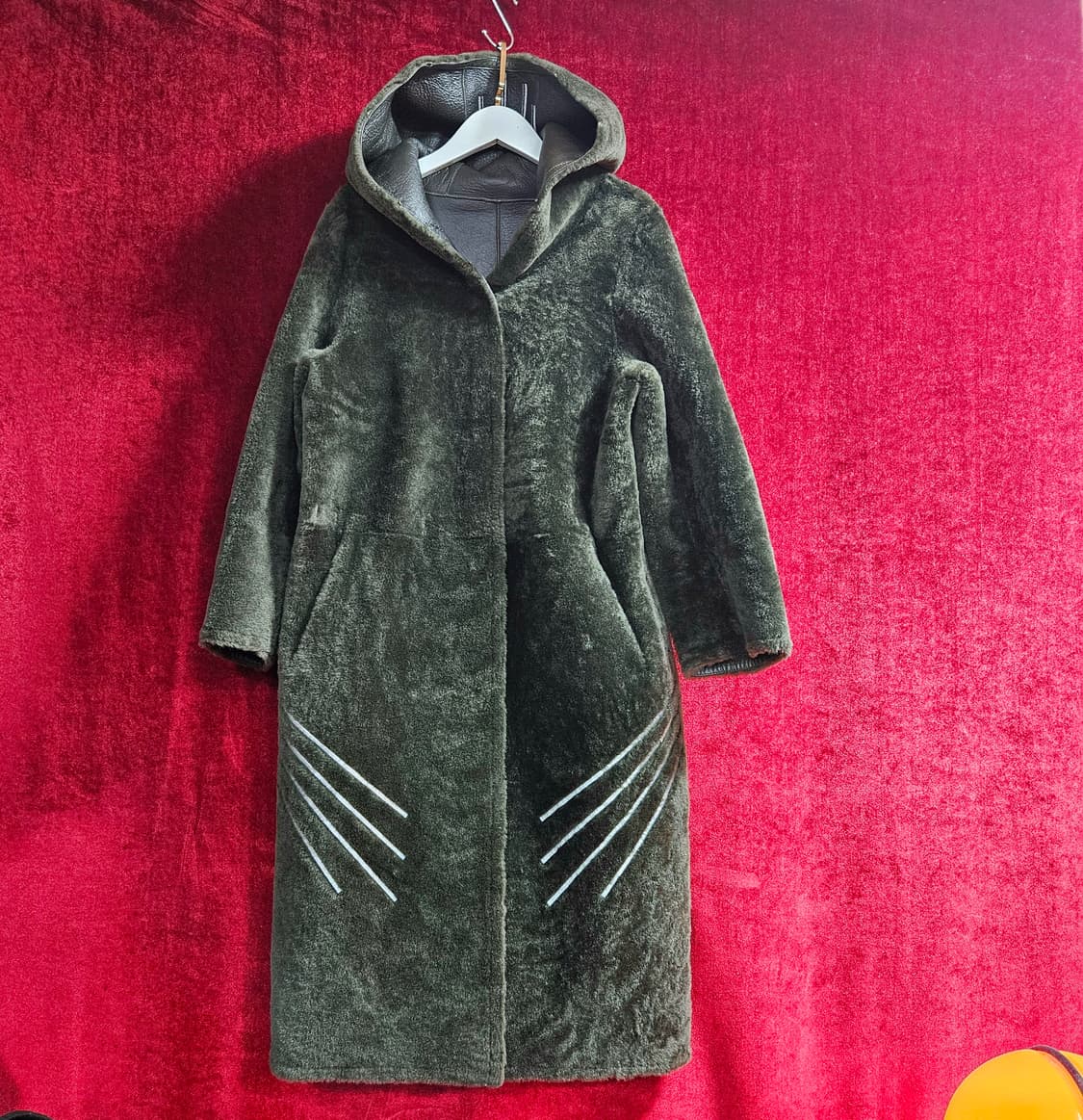Hand Made 양가죽 양털 올리브 리버시블 후드 자켓  상품이미지1