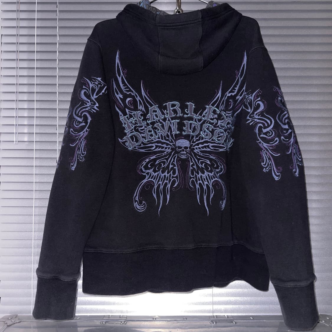 2011 투웨이 리버시블 할리데이비슨 해골 나비 후드 집업 상품이미지3