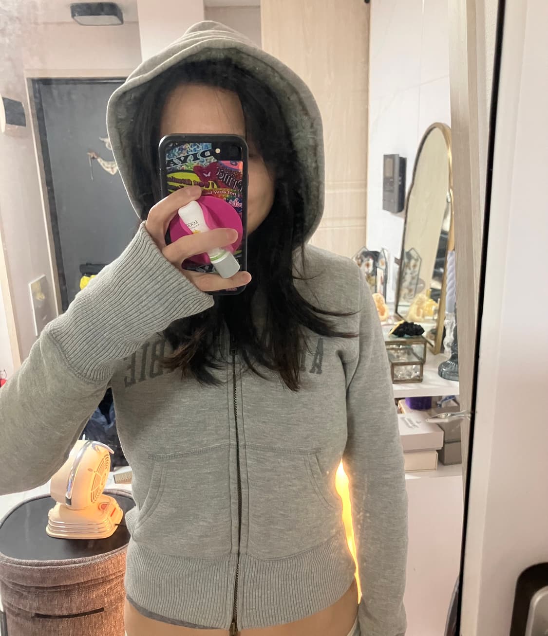 아베크롬비 Y2K 울프죠 딱붙핏 오리지널 빈티지 그레이 퍼 후디 집업 상품이미지6