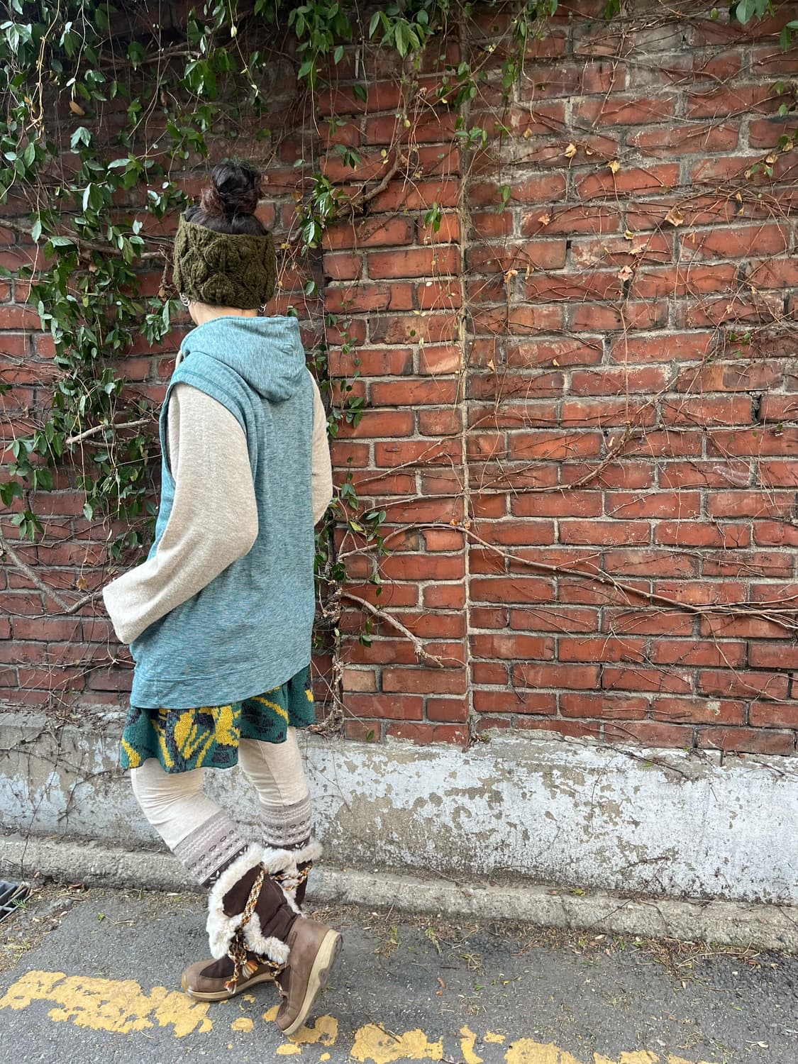 히피 패턴 포인트 후드 더플 베스트 상품이미지5