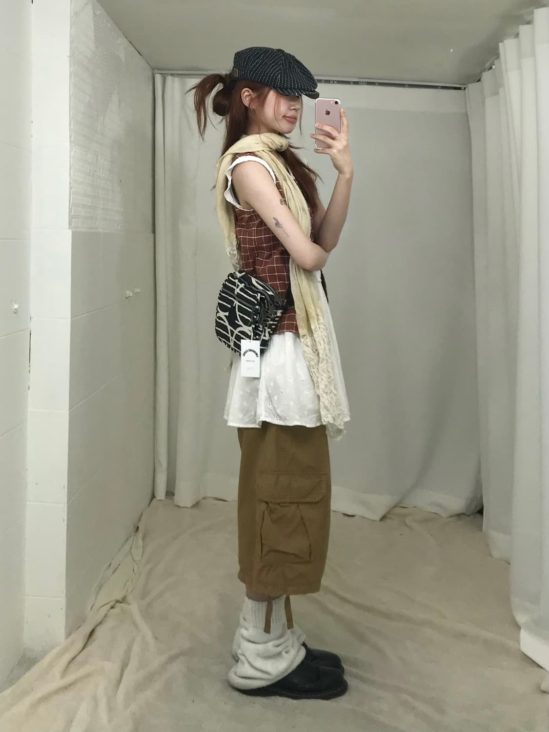 🍓 빈티지 레드 체크 캐주얼 하구미 코디 세트 상품이미지3