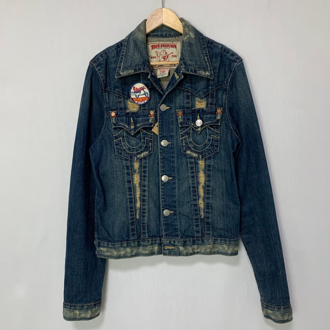 트루릴리젼 빈티지 데미지 패치 데님 중청 청자켓 M y2k 상품이미지2