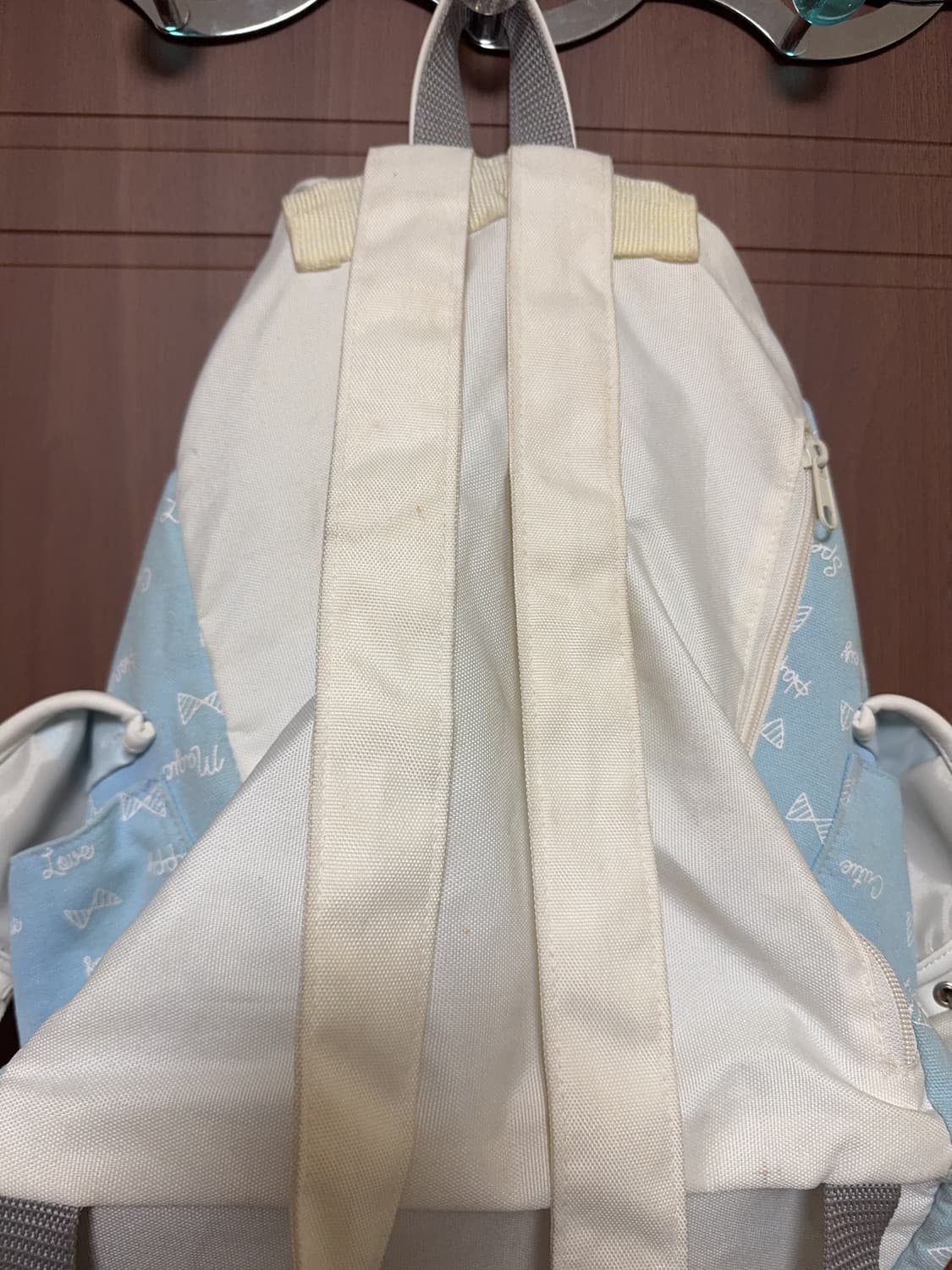 일본 빈티지 모리걸 하늘색 리본 패턴 쓰리포켓 백팩 모리 가방 상품이미지5