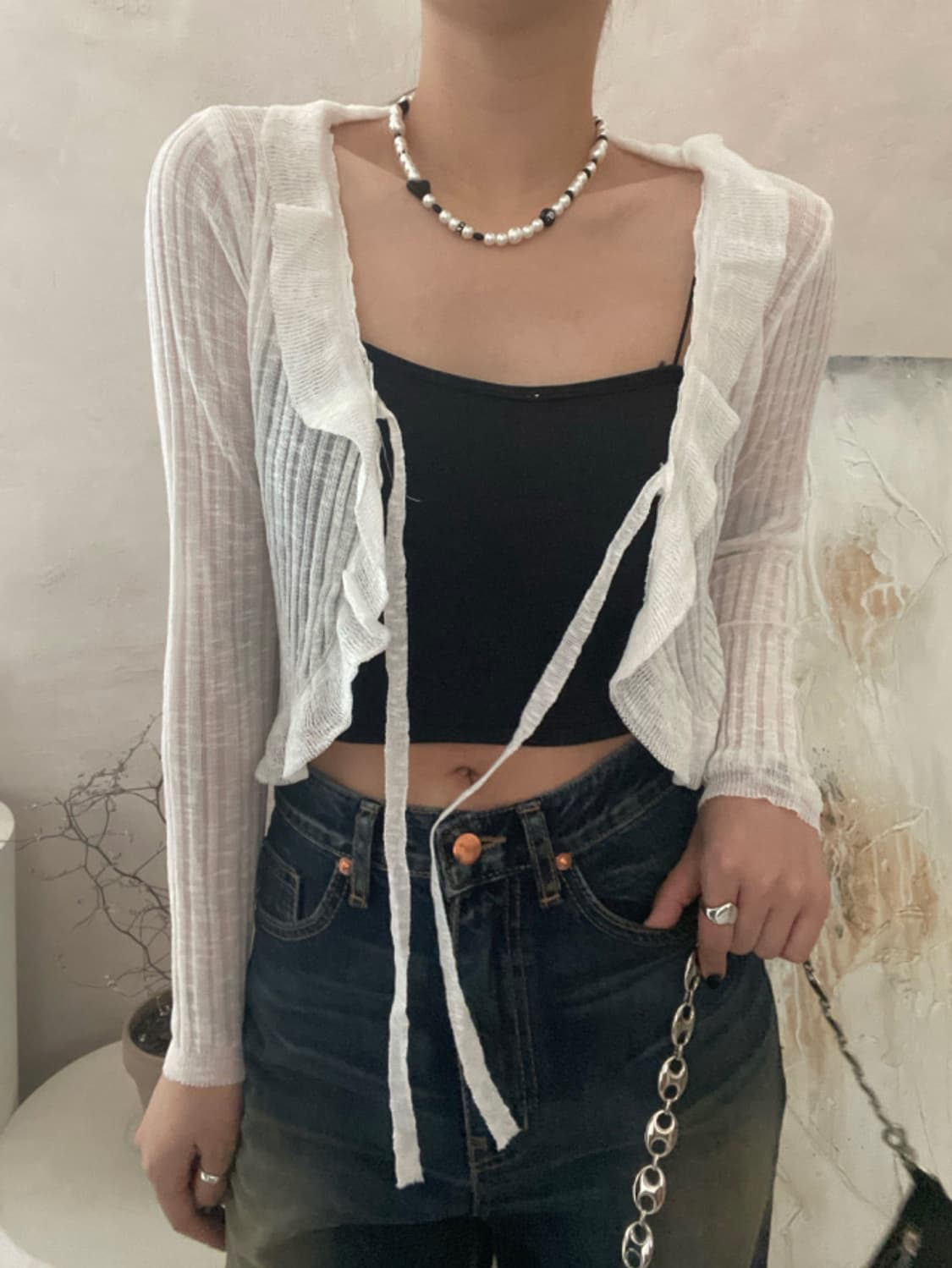 오뮤즈 모리걸 레이스 시스루 가디건 상품이미지3