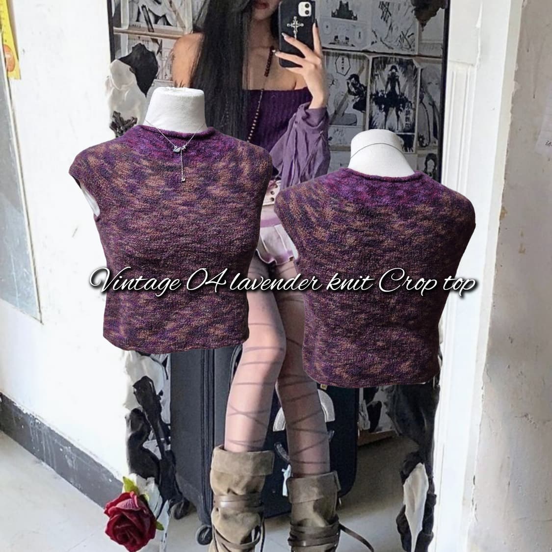 Vintage 04 lavender knit Crop top 상품이미지1