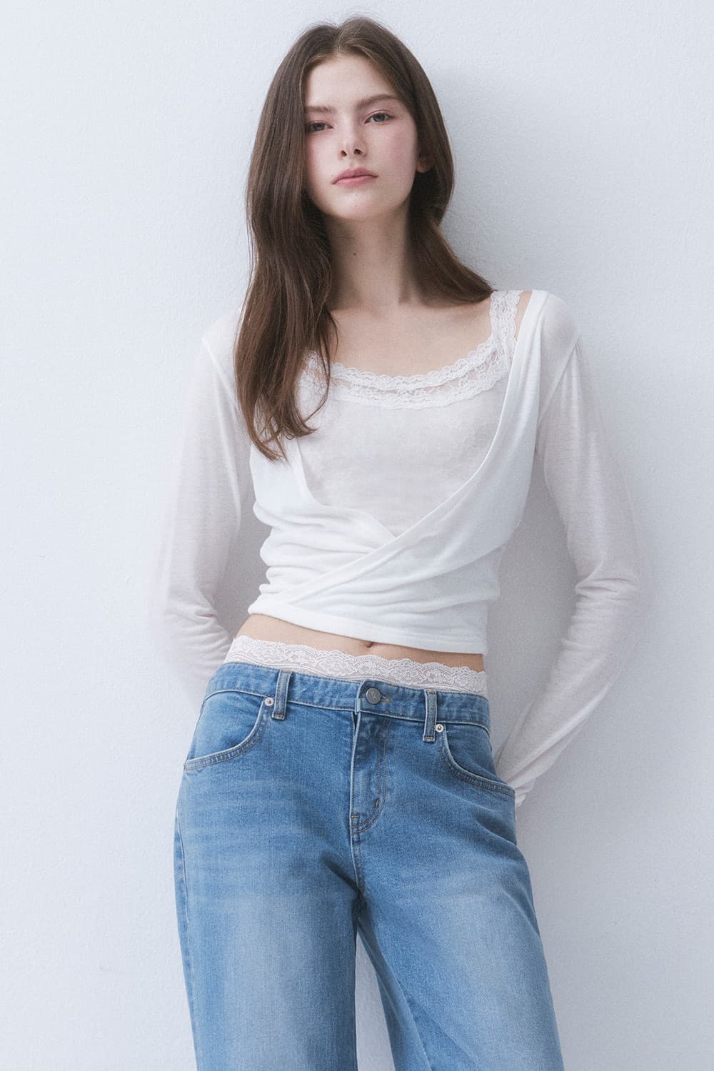 더티스 레이스 랩탑 티셔츠 긴팔 나시 가디건 세트 상품이미지1