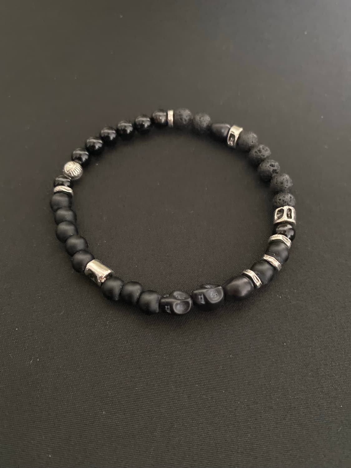 블랙  스컬 레이어드 팔찌 6mm 상품이미지1