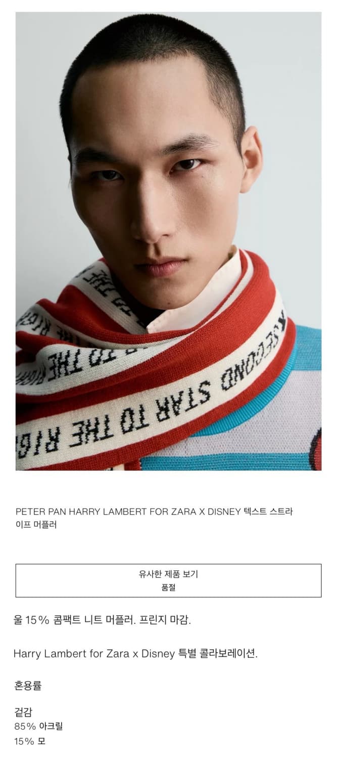 자라 해리 램버트 X 디즈니 피터팬 텍스트 스트라이프 머플러 새상품 상품이미지4