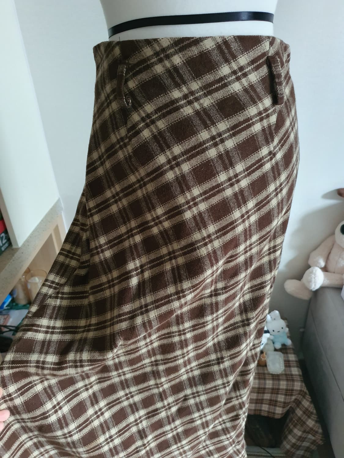 [모리걸] 브라운 체크 롱 스커트 모직스커트 상품이미지2
