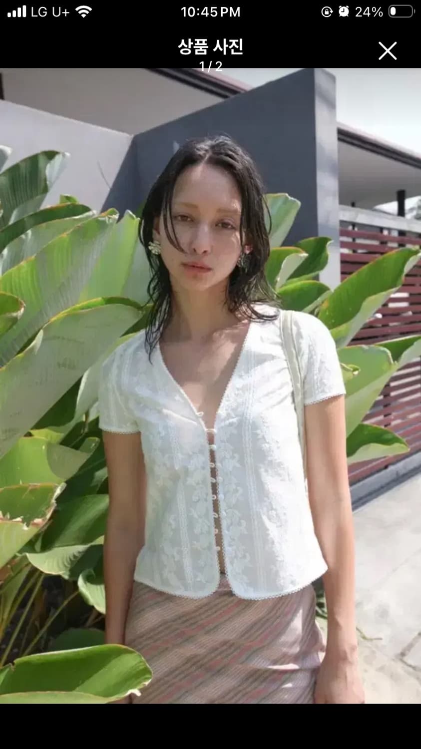 누아누 화이트 레이스 반팔 블라우스 트로페즈 탑 상품이미지1