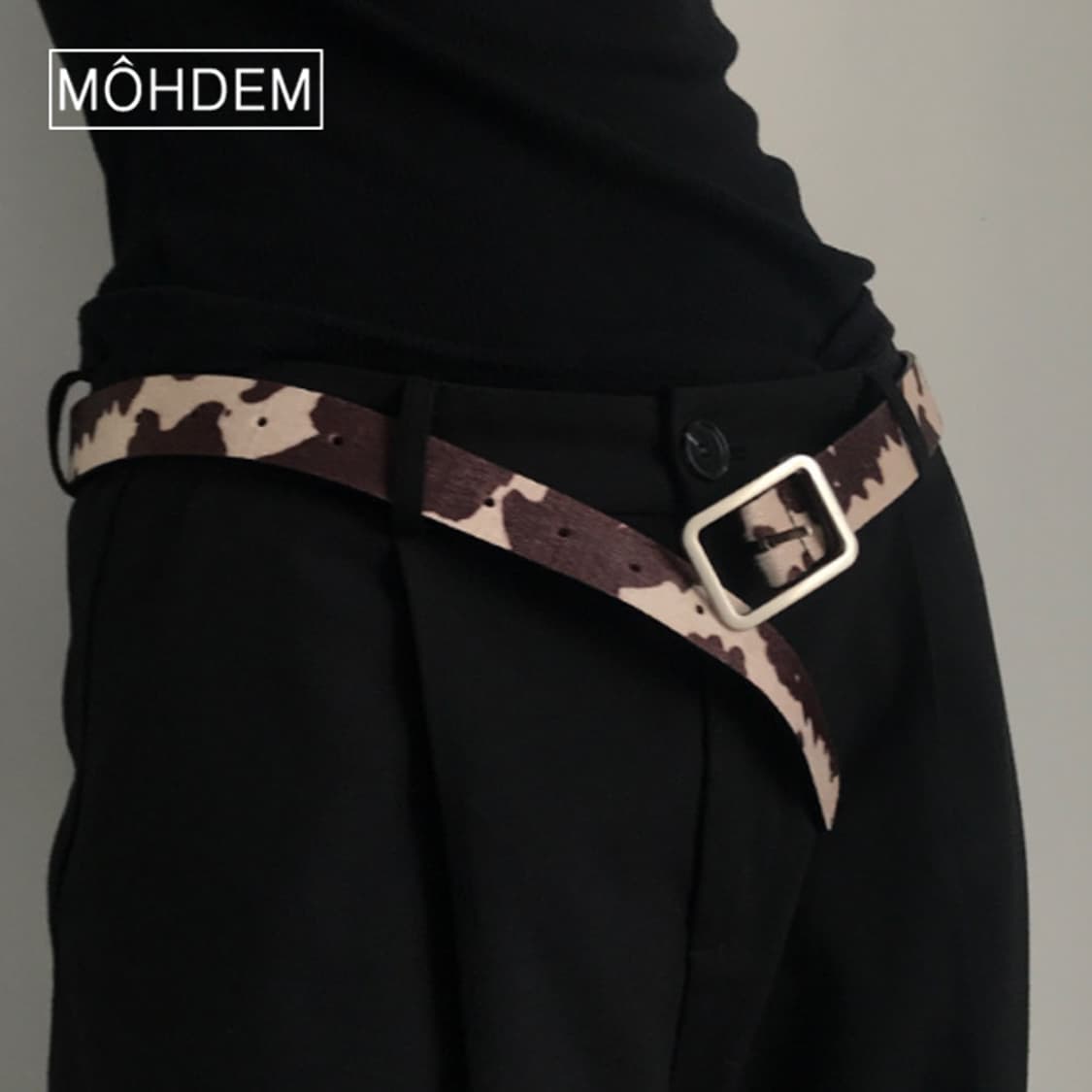 [Unisex] 카우헤어 송치털 벨트 레오파드 브라운 상품이미지2