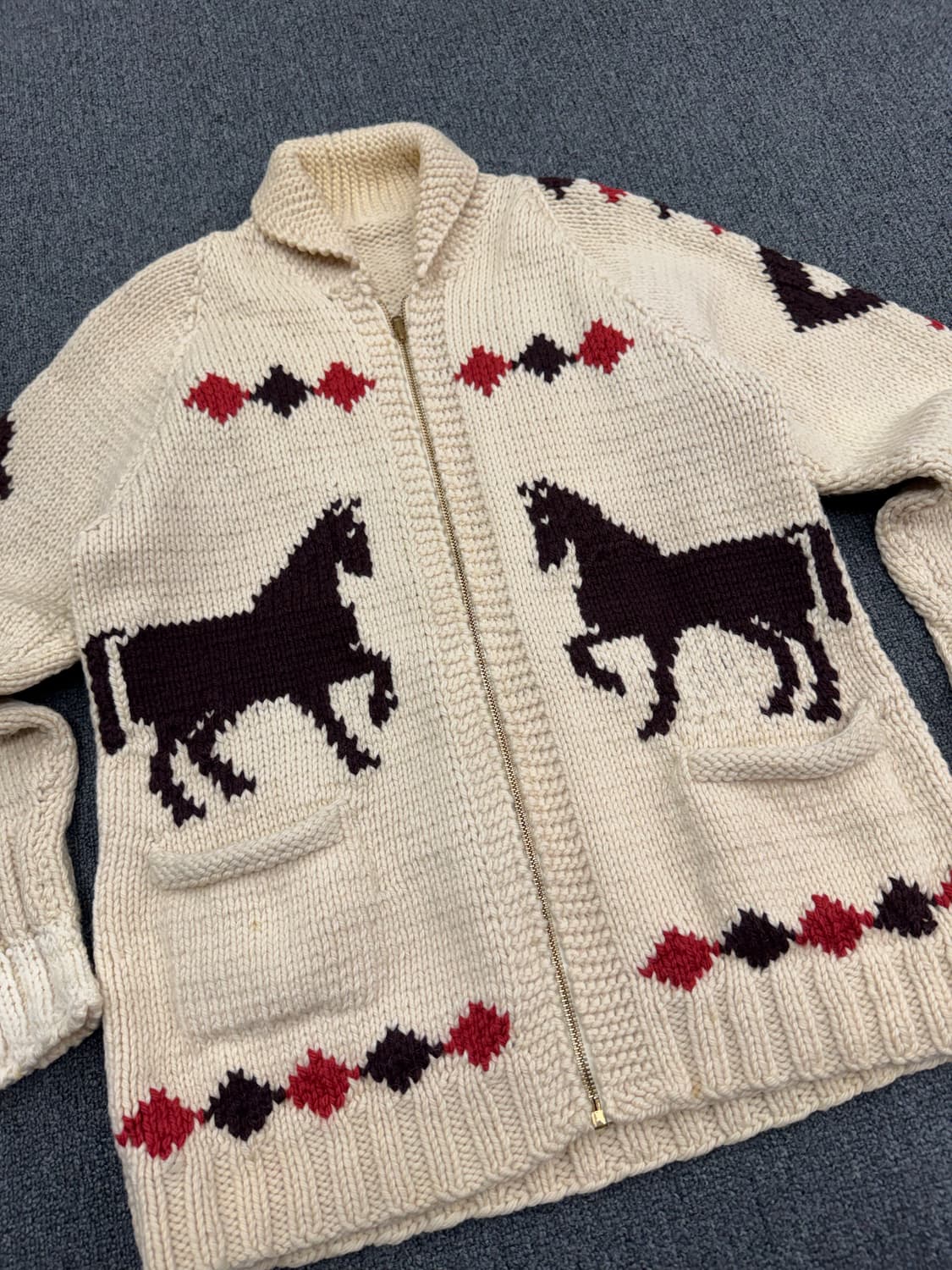 OS)60’s 빈티지 헤비 울 말 패턴 코위찬 가디건 상품이미지4