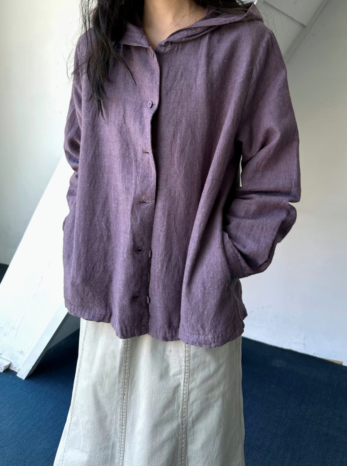Wide silhouette rough cotton linen hood  상품이미지8