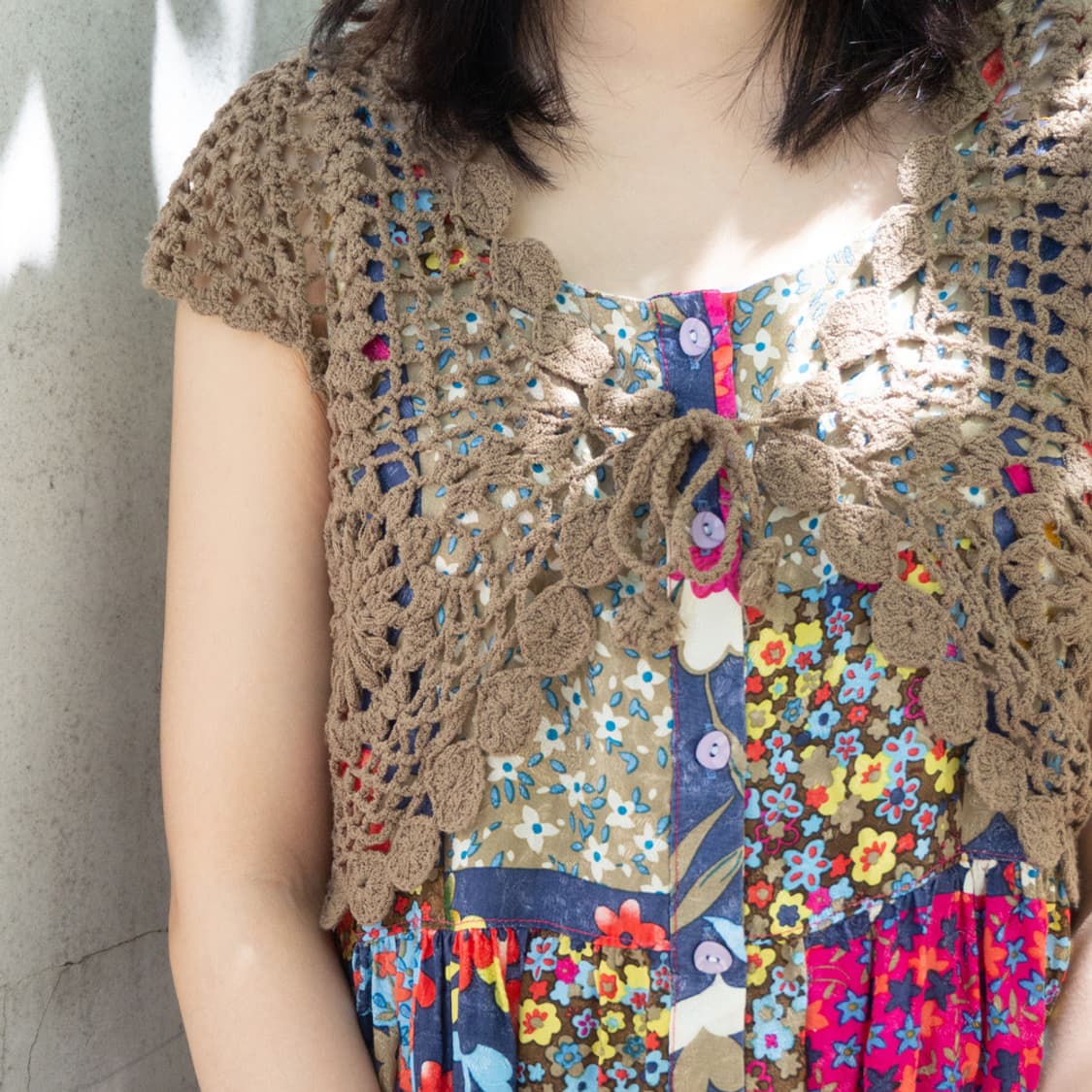 브라운 크로셰 니트 베스트 상품이미지1