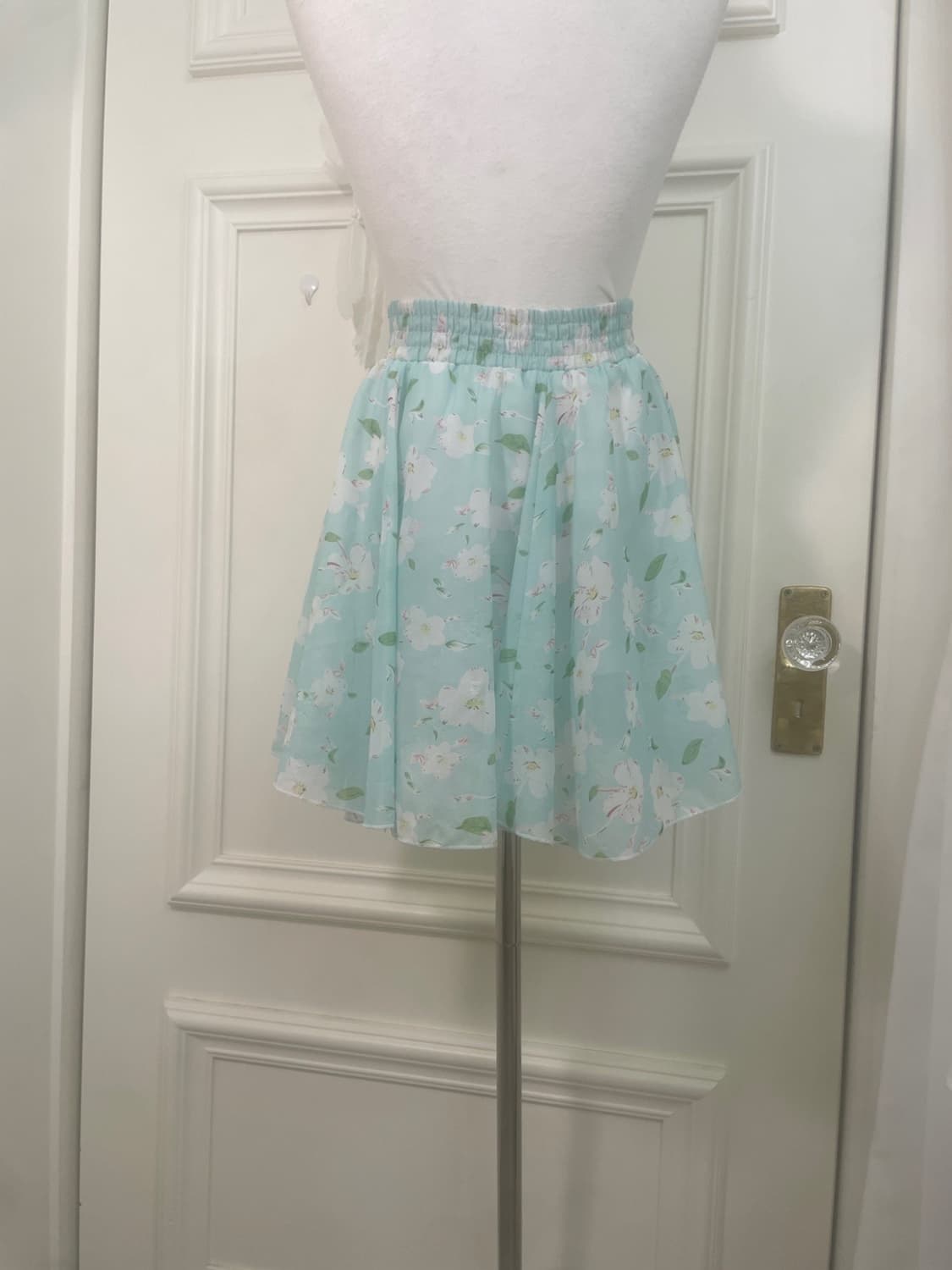 mint white flower banding midi skirt 상품이미지4