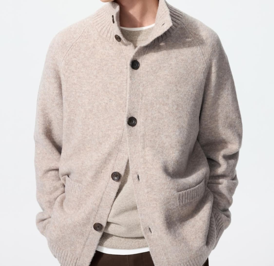 유니클로 수플레얀스탠드칼라가디건 베이지 상품이미지1