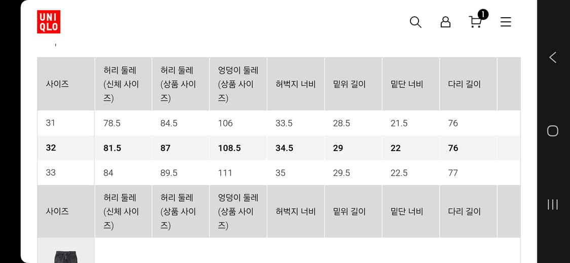 [32] 유니클로 와이드핏진 흑청 데님 상품이미지4