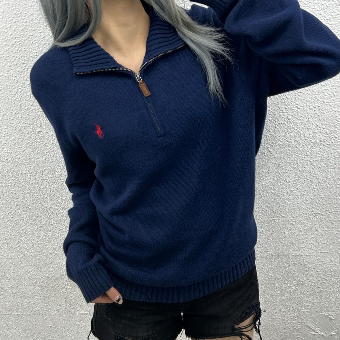 폴로 랄프로렌 레드포니 네이비 니트 반집업 M 상품이미지1