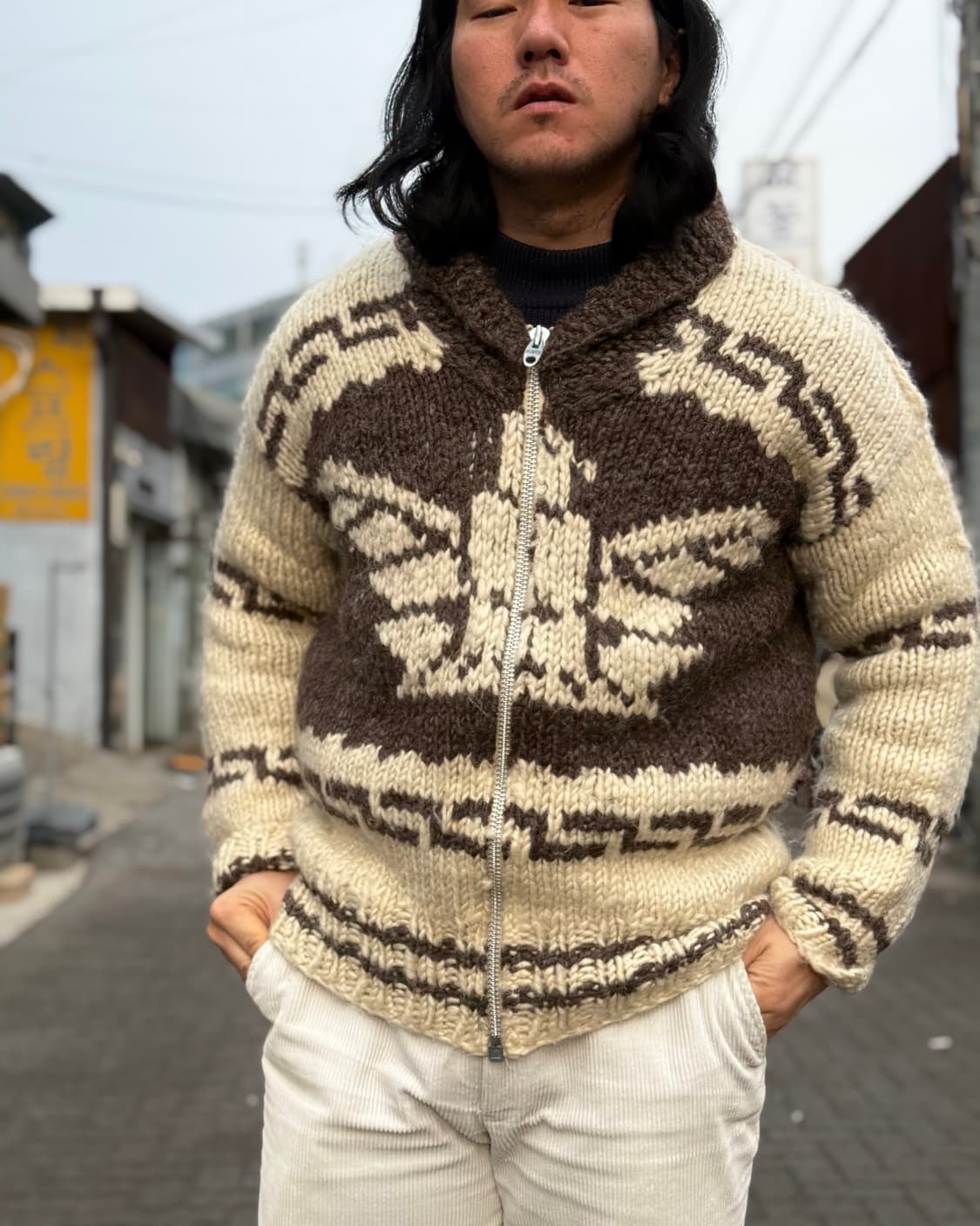 초기 60s 빈티지 썬더버드 패턴 핸드니트 코위찬 스웨터 105 상품이미지7