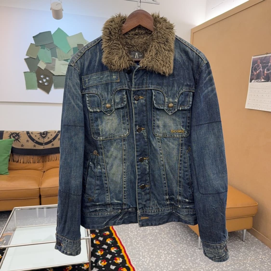 버커루 핀터감성 빈티지 데미지 워싱 퍼 데님 자켓 L C08364 상품이미지3