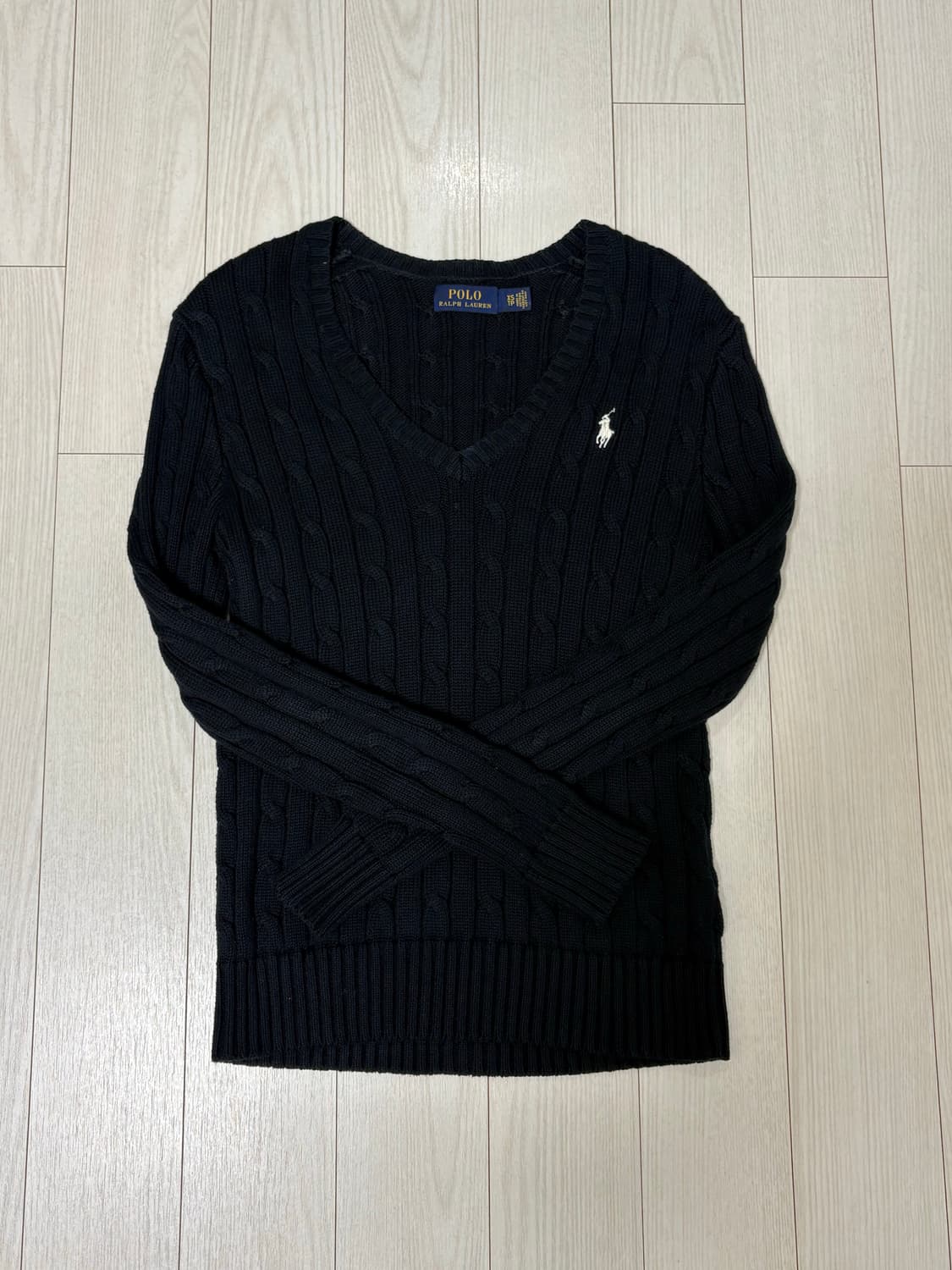 폴로 랄프로렌 브이넥 케이블 니트 블랙 xs 상품이미지1