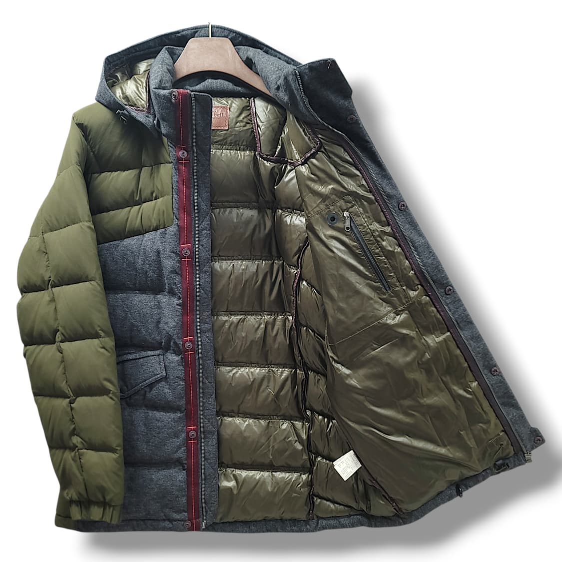[105] 몽벨 카키 배색 후드 구스다운 패딩 상품이미지8