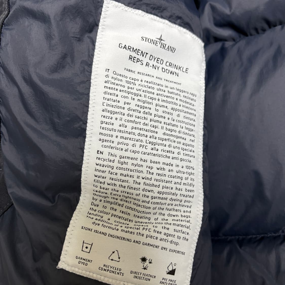 스톤아일랜드 23fw 크링클랩스 가먼트 다이드 패딩 다운 다크네이비 L 상품이미지5