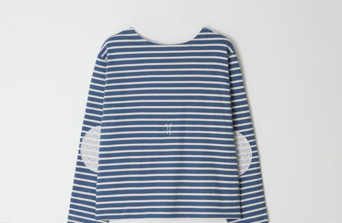 론론 스트라이프 레이스 패치 롱슬리브 블루 상품이미지6