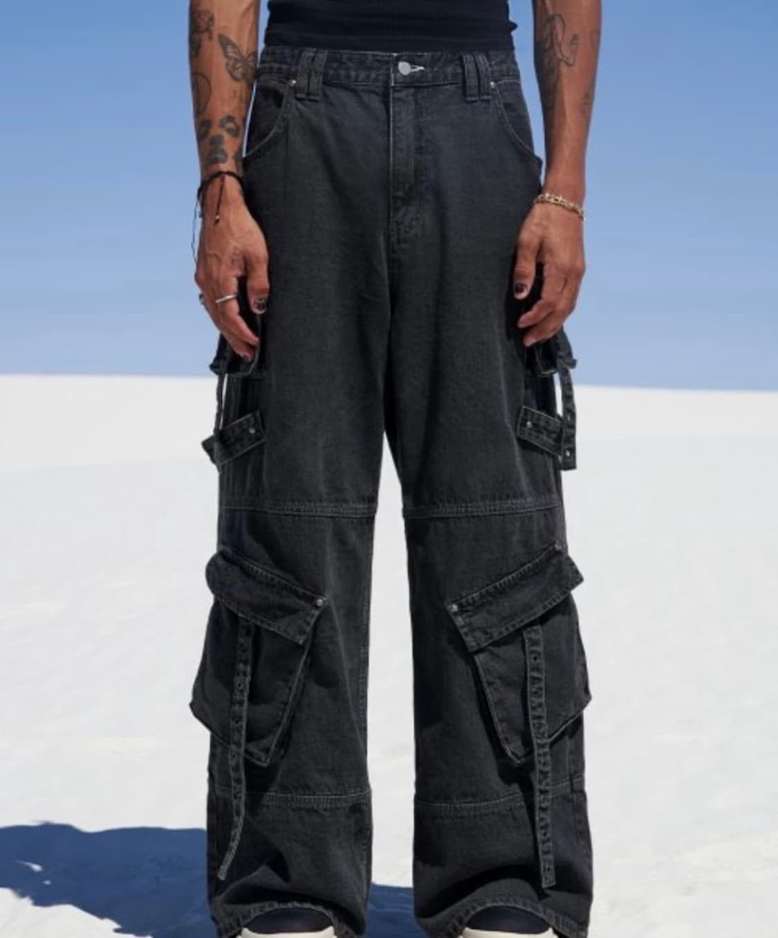 Leey yeel 카고 스트랩 와이드 데님 팬츠 1사이즈 엘이이와이 상품이미지1