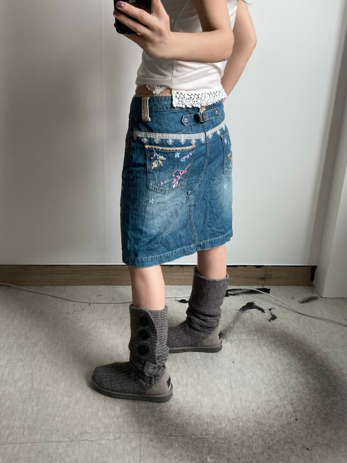 자수 신치백 데님 스커트 상품이미지1