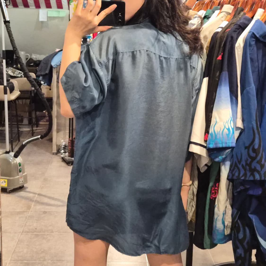 [NO.9] 빈티지 실크 반팔 셔츠 스모키블루 상품이미지4