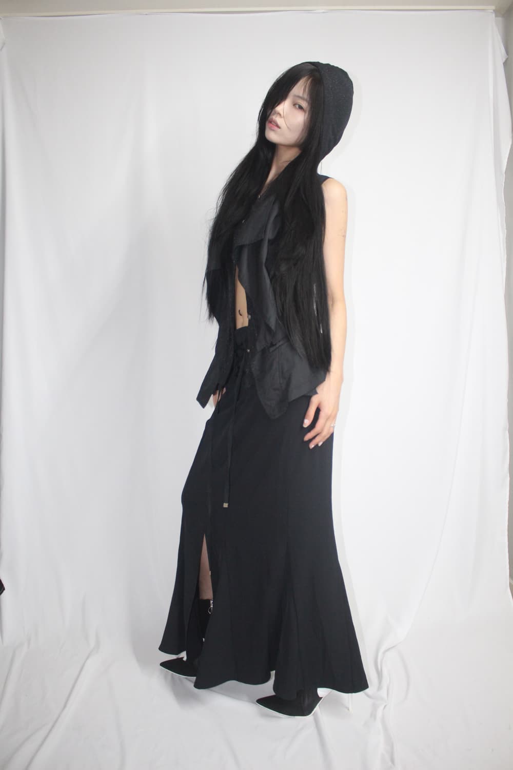 A6 double layered draped hooded vest 상품이미지6