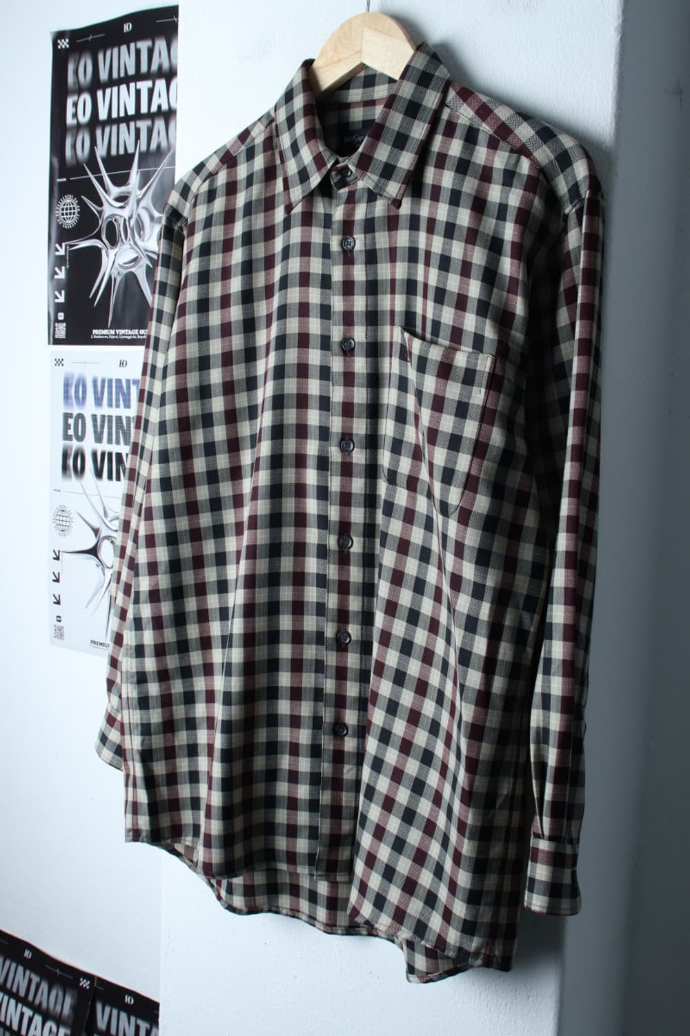 (L-XL) 입생로랑 셔츠 남방 체크 베이지 울 아메카지-H30666 상품이미지1
