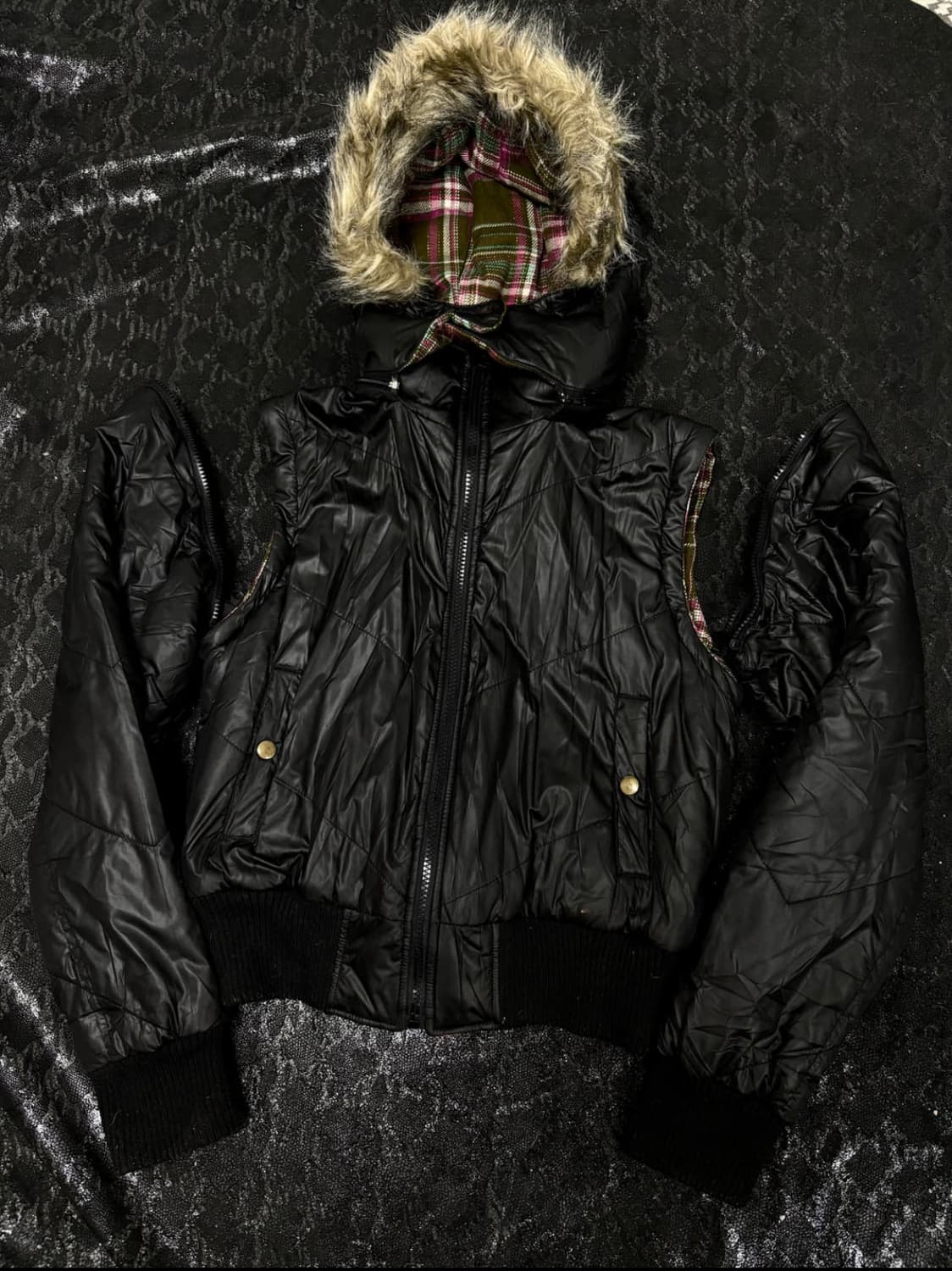 "Vintage" 와투케 키치 무드 분리가능 퍼 패딩 상품이미지1