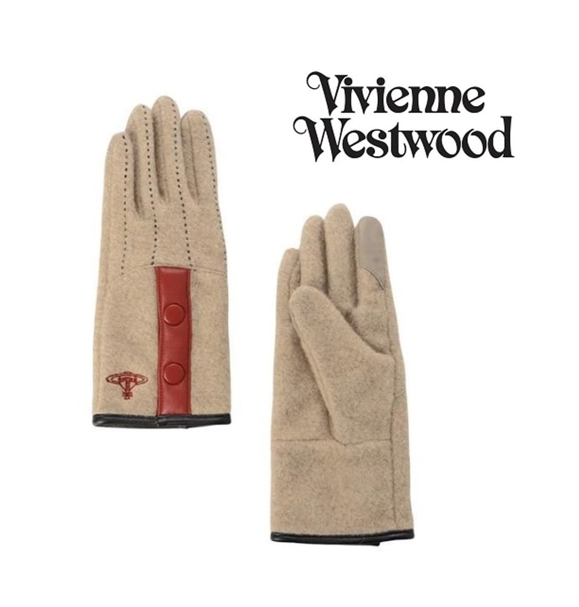 비비안 웨스트우드 orb 자수 투톤 장갑 베이지 상품이미지1