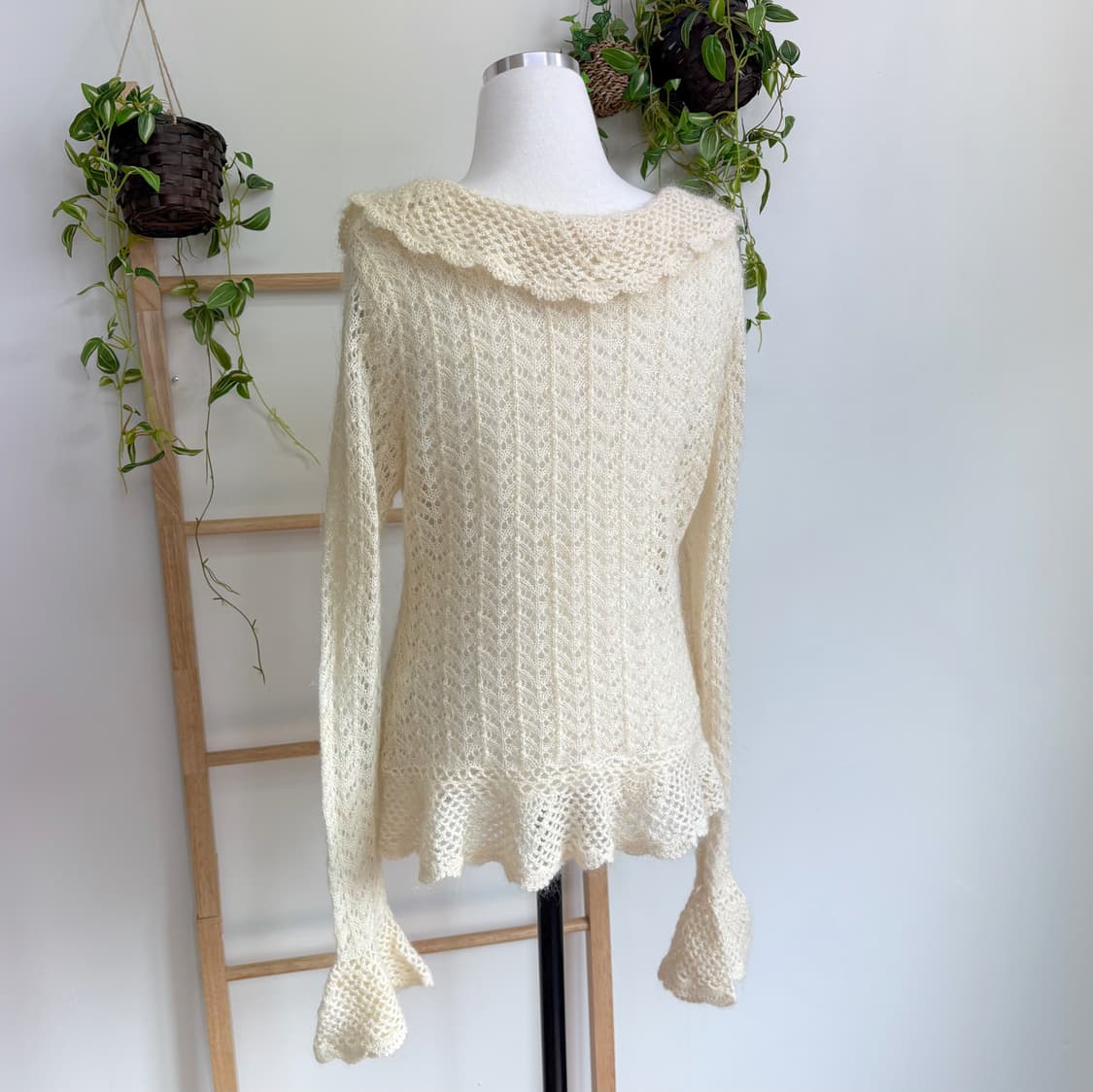 JPN/ 아이보리 레이스 뜨개 가디건 페미닌가디건 페어리가디건 러플가디건 상품이미지5