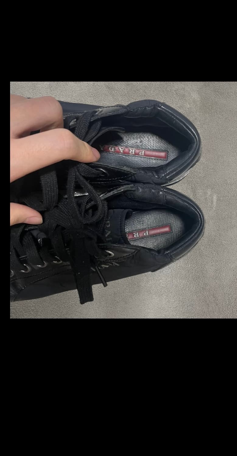 255~260) 프라다 스포츠 로고 레더 나일론 스니커즈 신발 블랙 상품이미지8