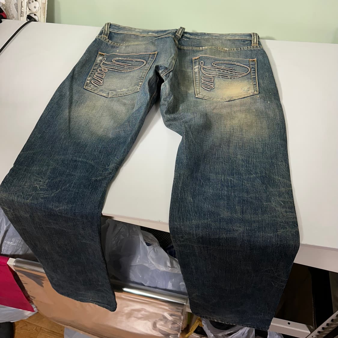 M 디스퀘어드2 버튼플라이 녹워시드 슬림핏 셀비지 데님팬츠 상품이미지3