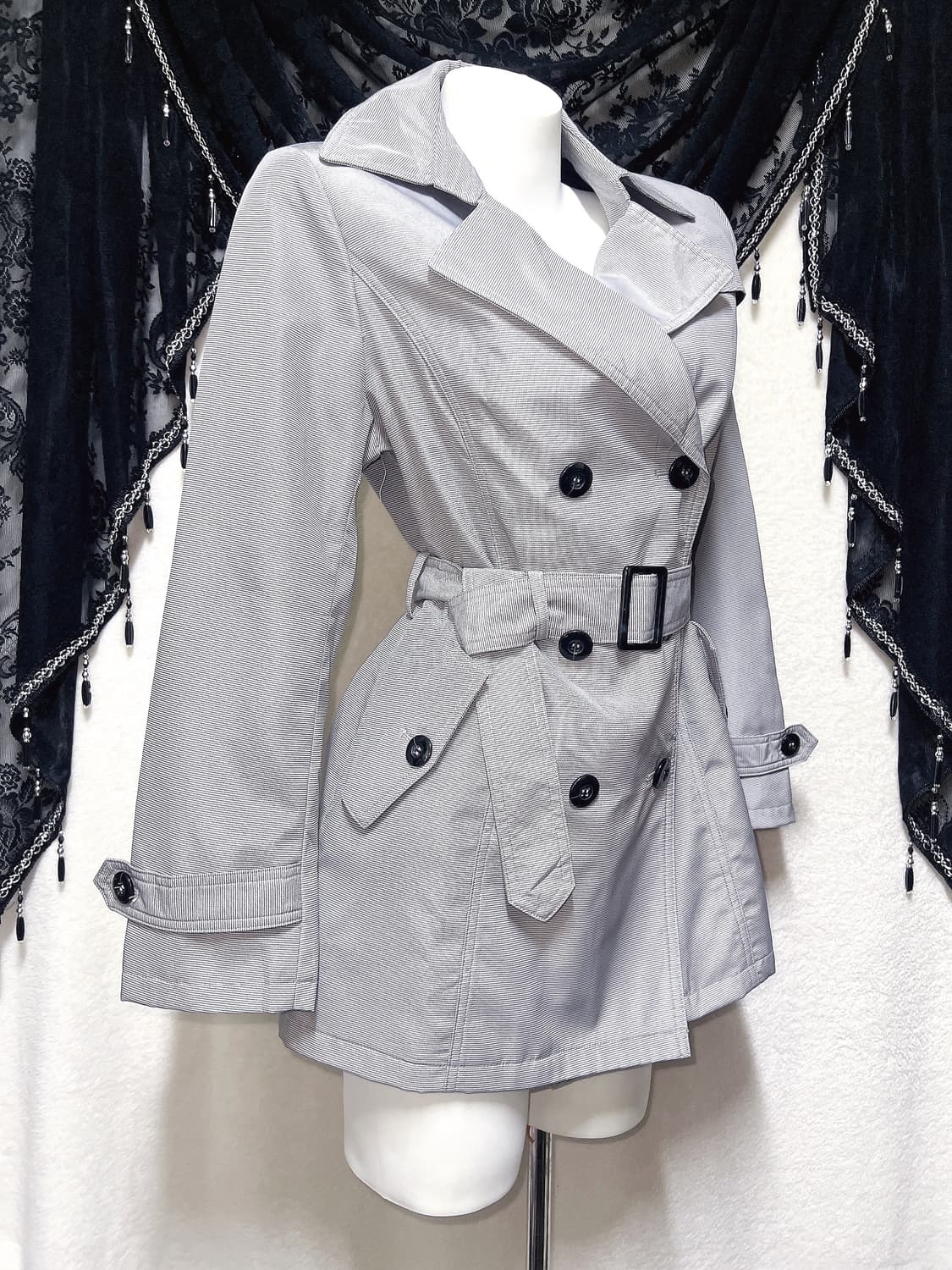 잔스트라이프 그레이 트렌치 코트 자켓 오네갸루 로맨틱 로걀 펑크 핀터 상품이미지4