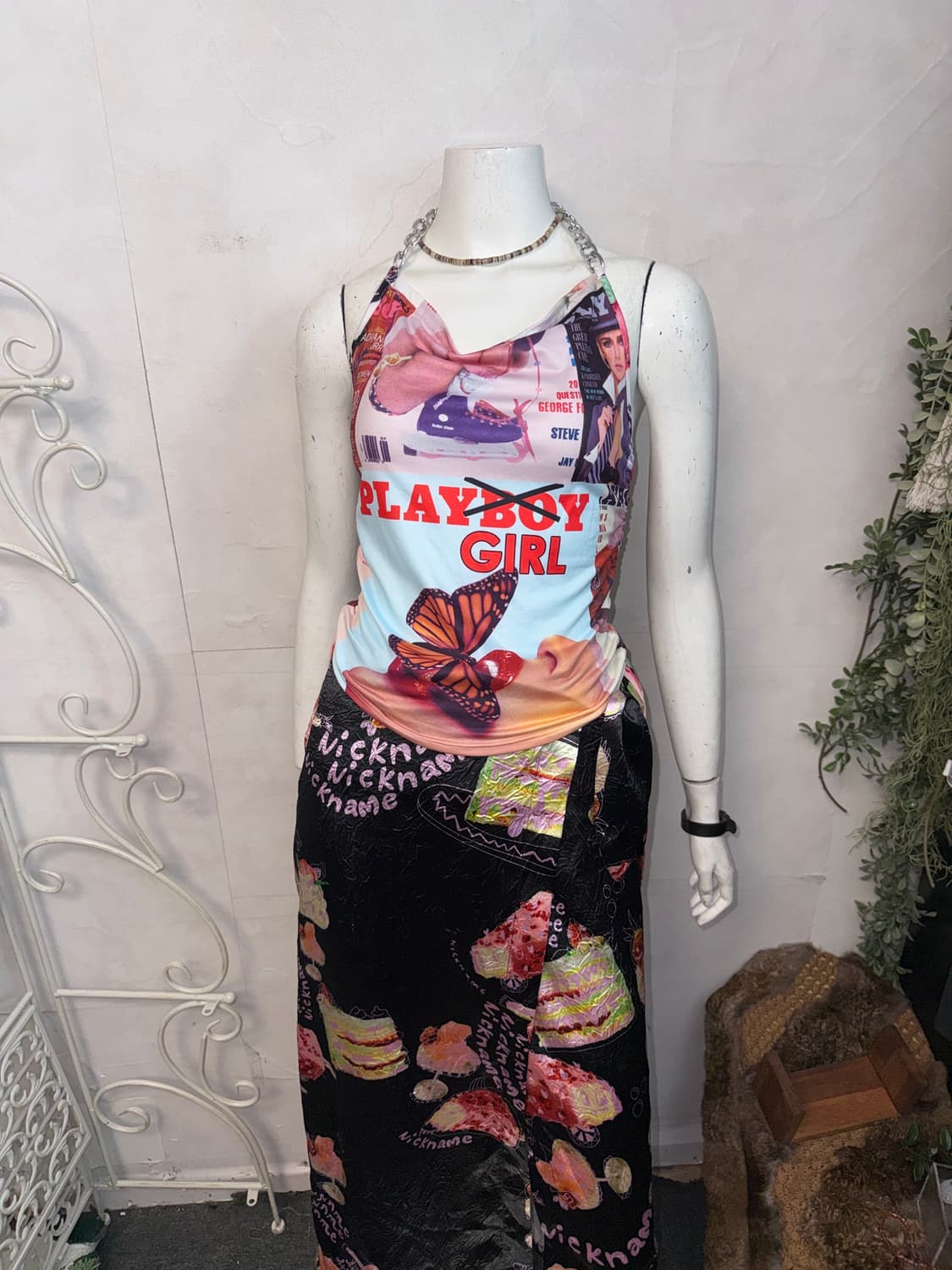 Y2K PLAYBOY PLAYGIRL chain halter 슬리브리스 상품이미지5