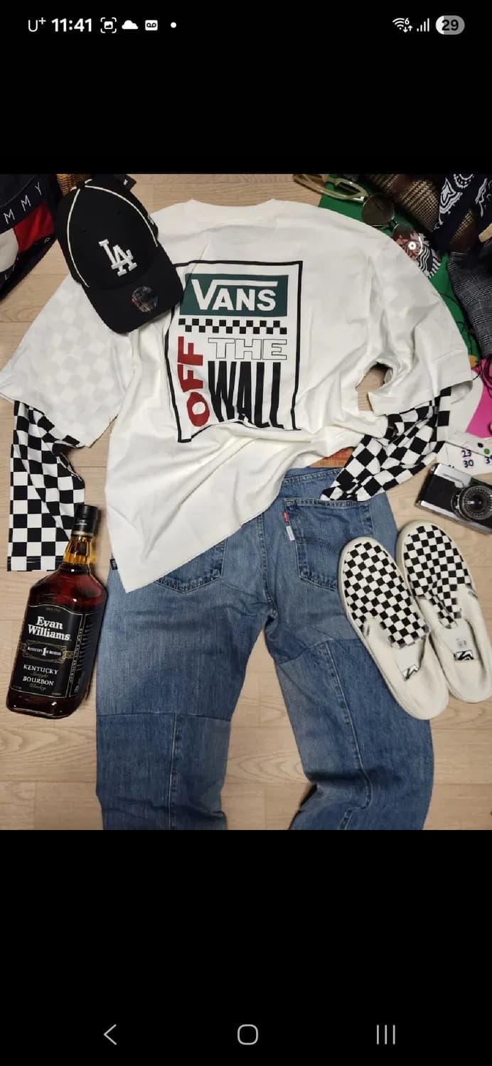 (새상품)VANS 오버핏 체커보드 긴팔 슬리브 티셔츠 상품이미지1