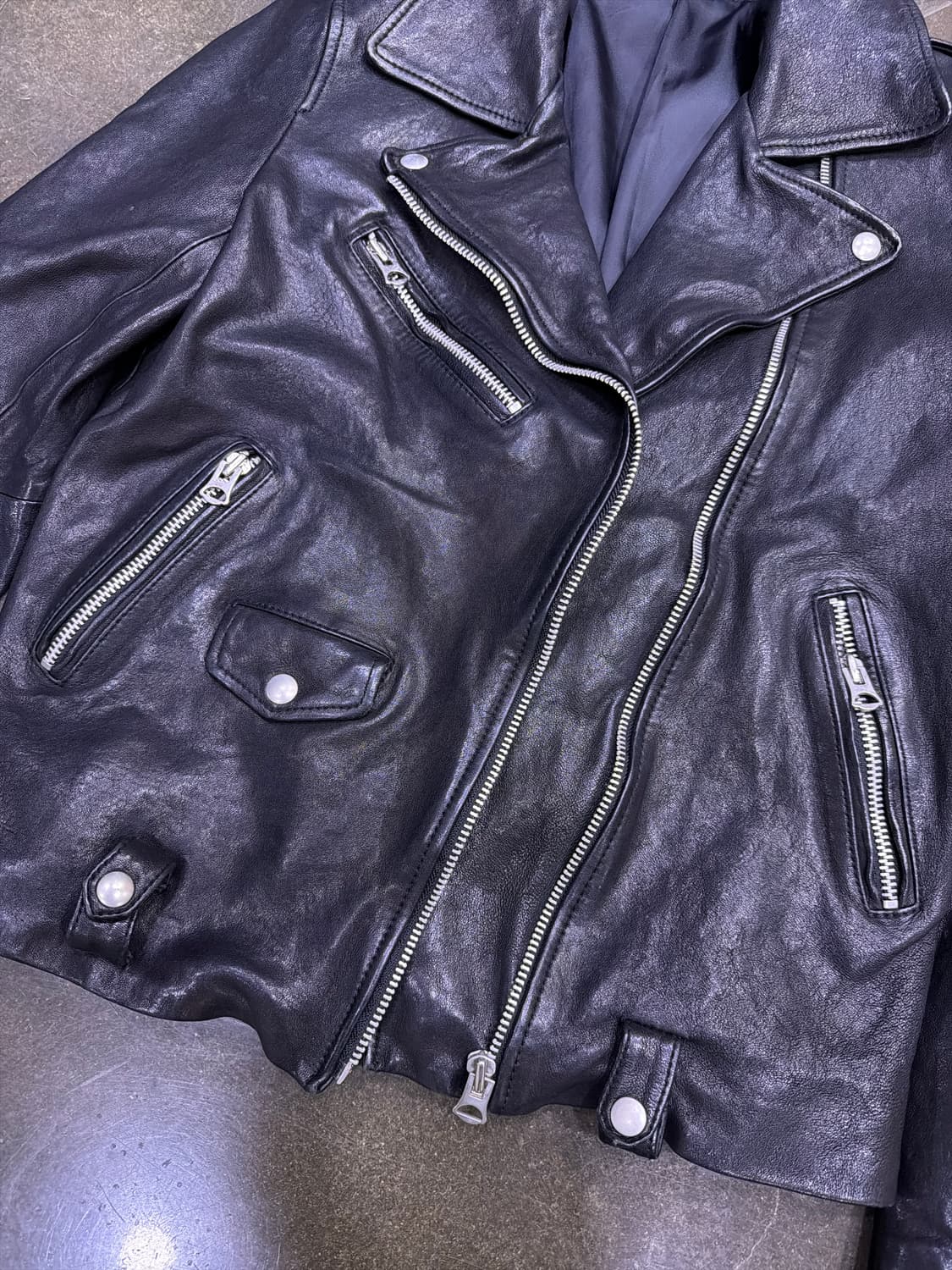 이태리 양가죽 워싱 레더 더블 라이더자켓 M 상품이미지4