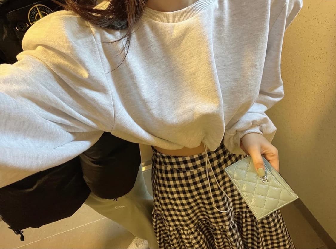 러브미우 카푸치노 깅엄 체크 스커트 드하우 요니핏 리본타이 온무드 상품이미지5