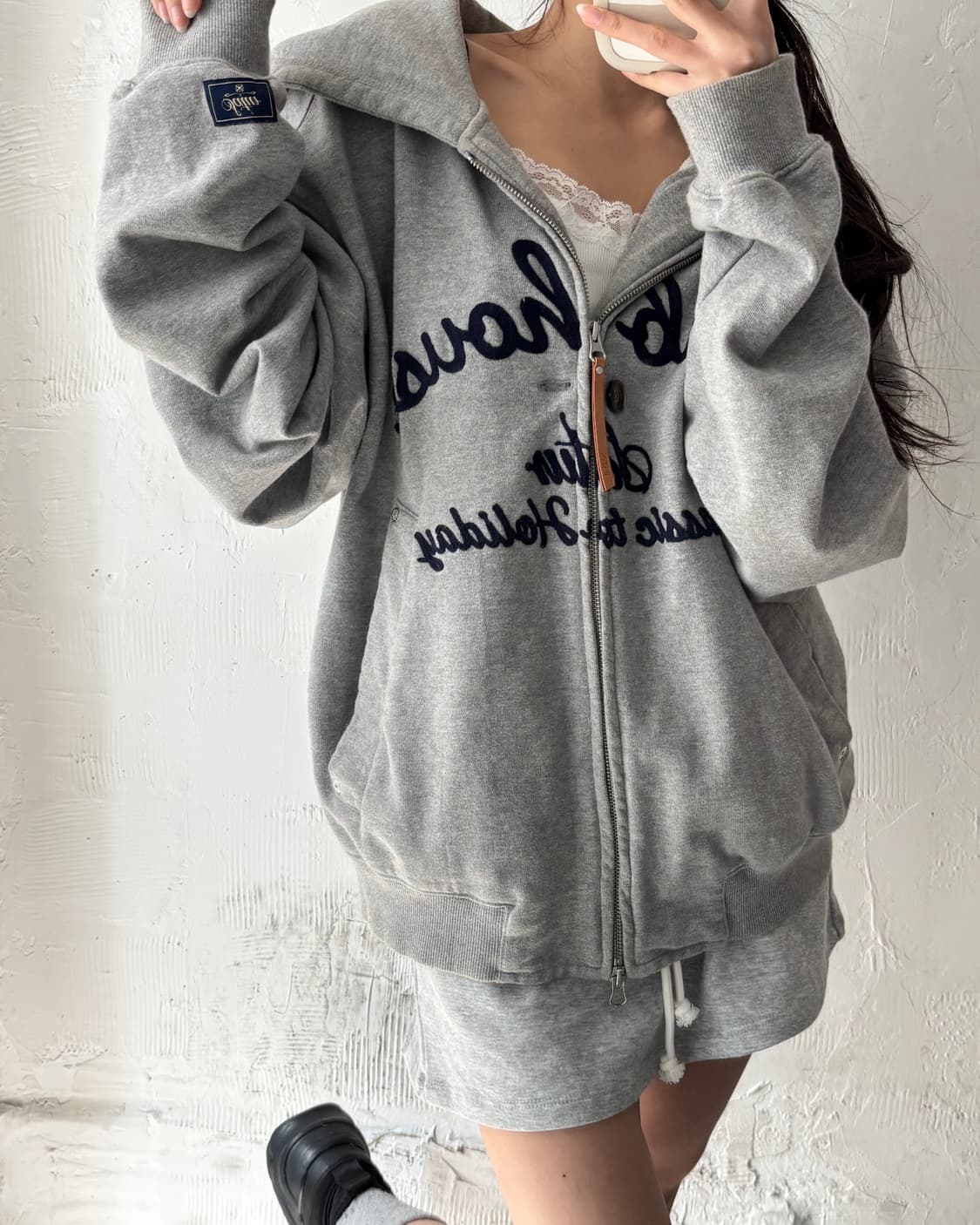 Satur 세터 클럽하우스 레터링로고 2-way 후드집업 상품이미지1