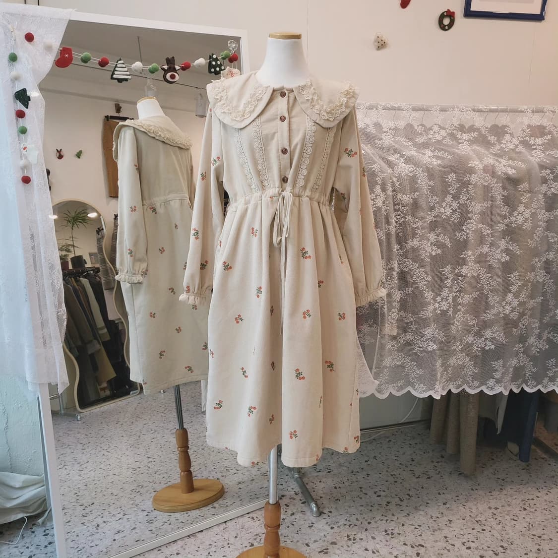 JYZI 코듀로이 플라워자수 기모 원피스 상품이미지8