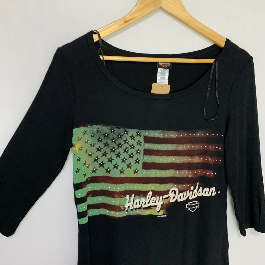 할리데이비슨 빈티지 성조기 큐빅 7부 소매 슬리브 티셔츠 M y2k 상품이미지6