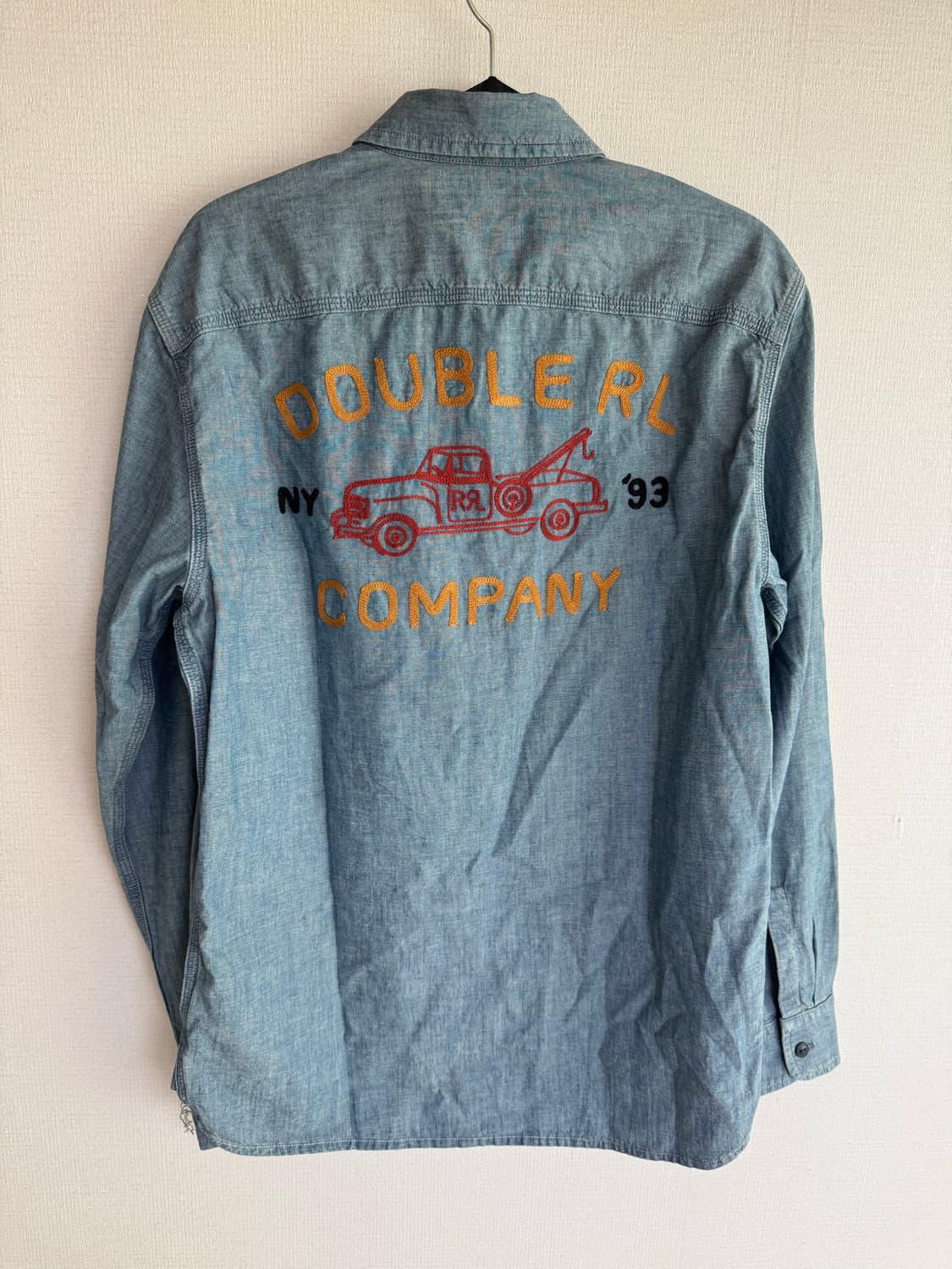 S 더블알엘 임브로이더 샴브레이 자수 셔츠 데님 프린팅 상품이미지1